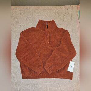 Vital Life Womens 1/4 Zip Rust/ Brown  Fleece/ Sherpa  Pullover Teddybear NWT 3X